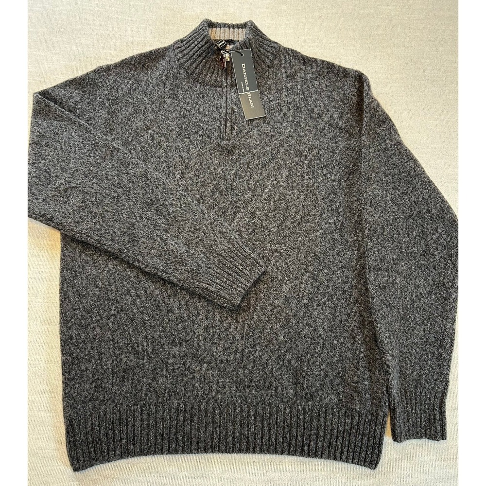 NWT Daniele Blasi Men's Dark Charcoal Wool Blend 1/4 Zip Sweater Medium Italy